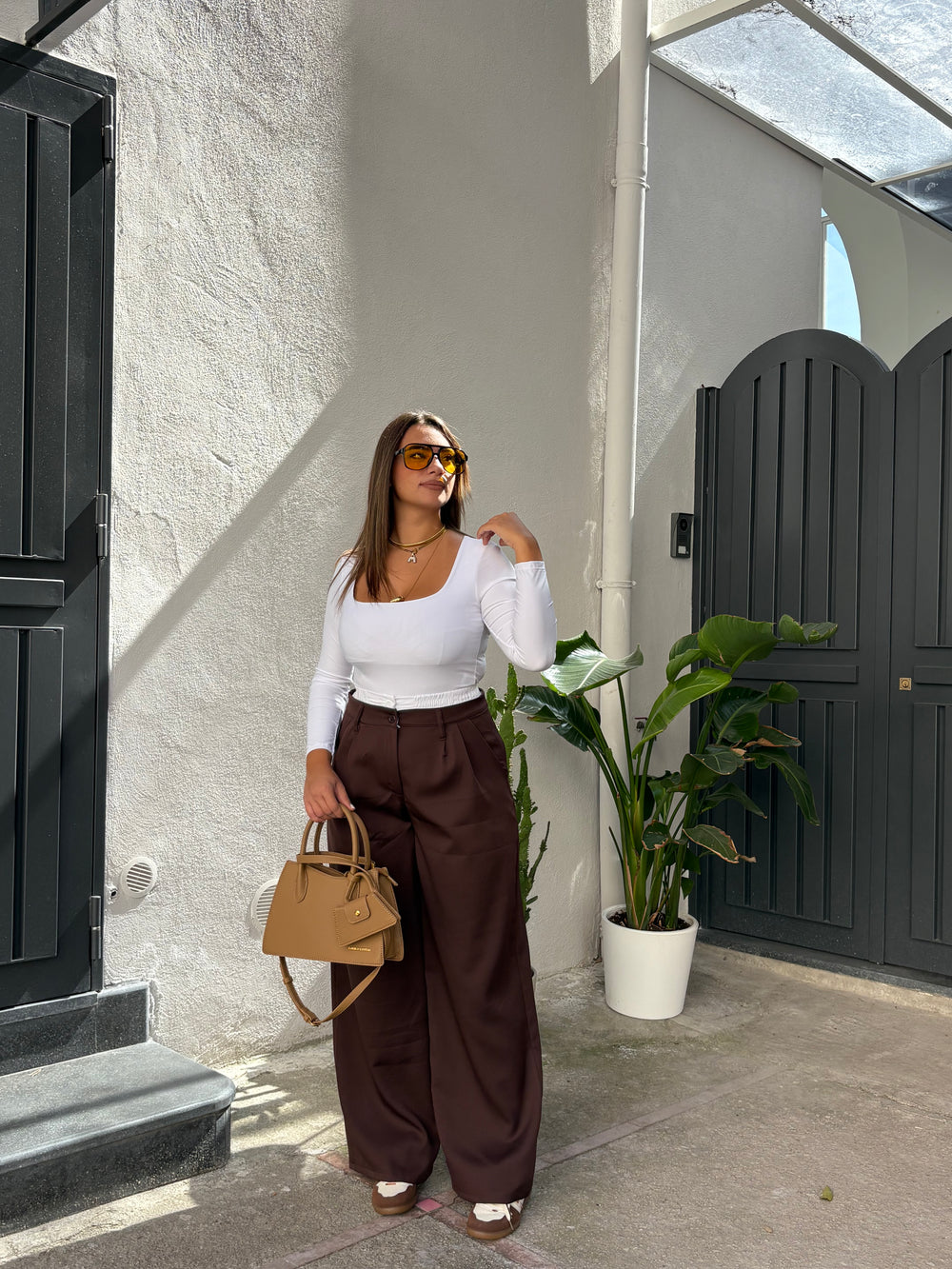 Pantalone Palazzo doppio elastico marrone