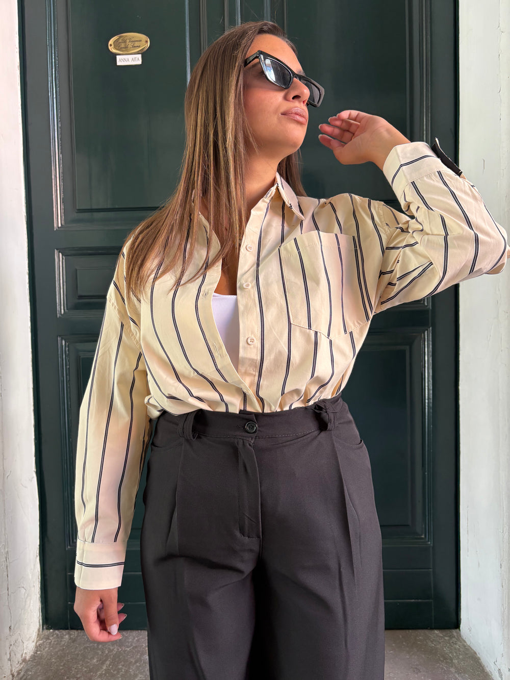 Camicia Righe beige e nera