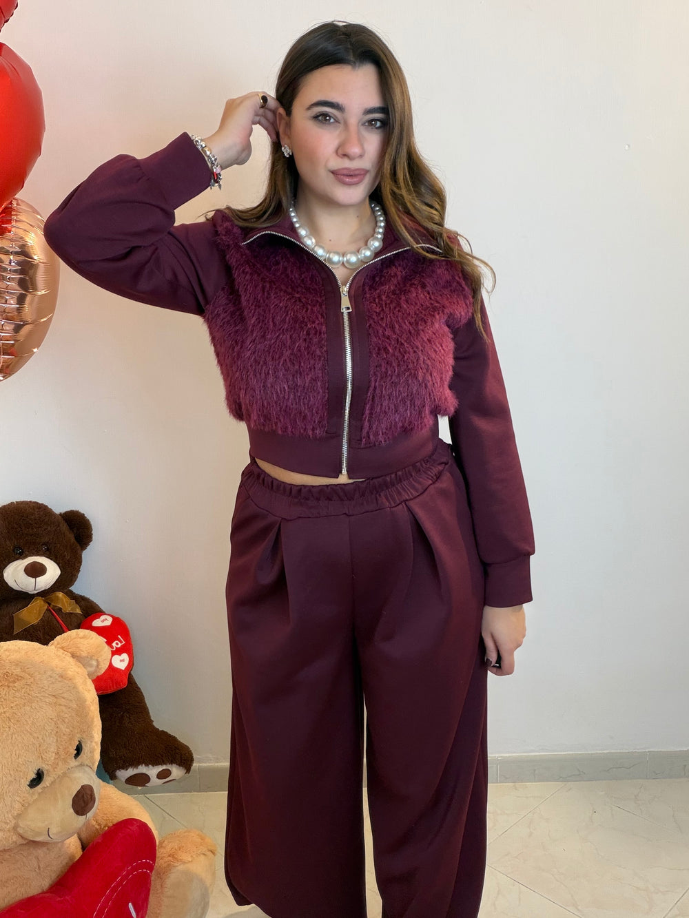 Tuta Peluche Bordeaux
