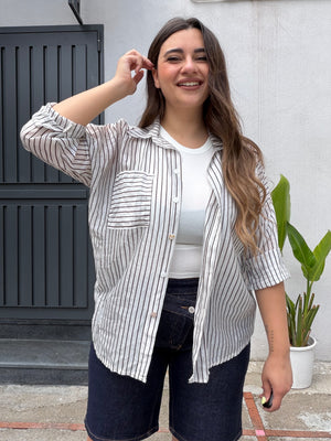 Camicia righe panna e marrone