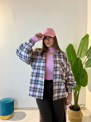 Camicione flanella rosa e marrone