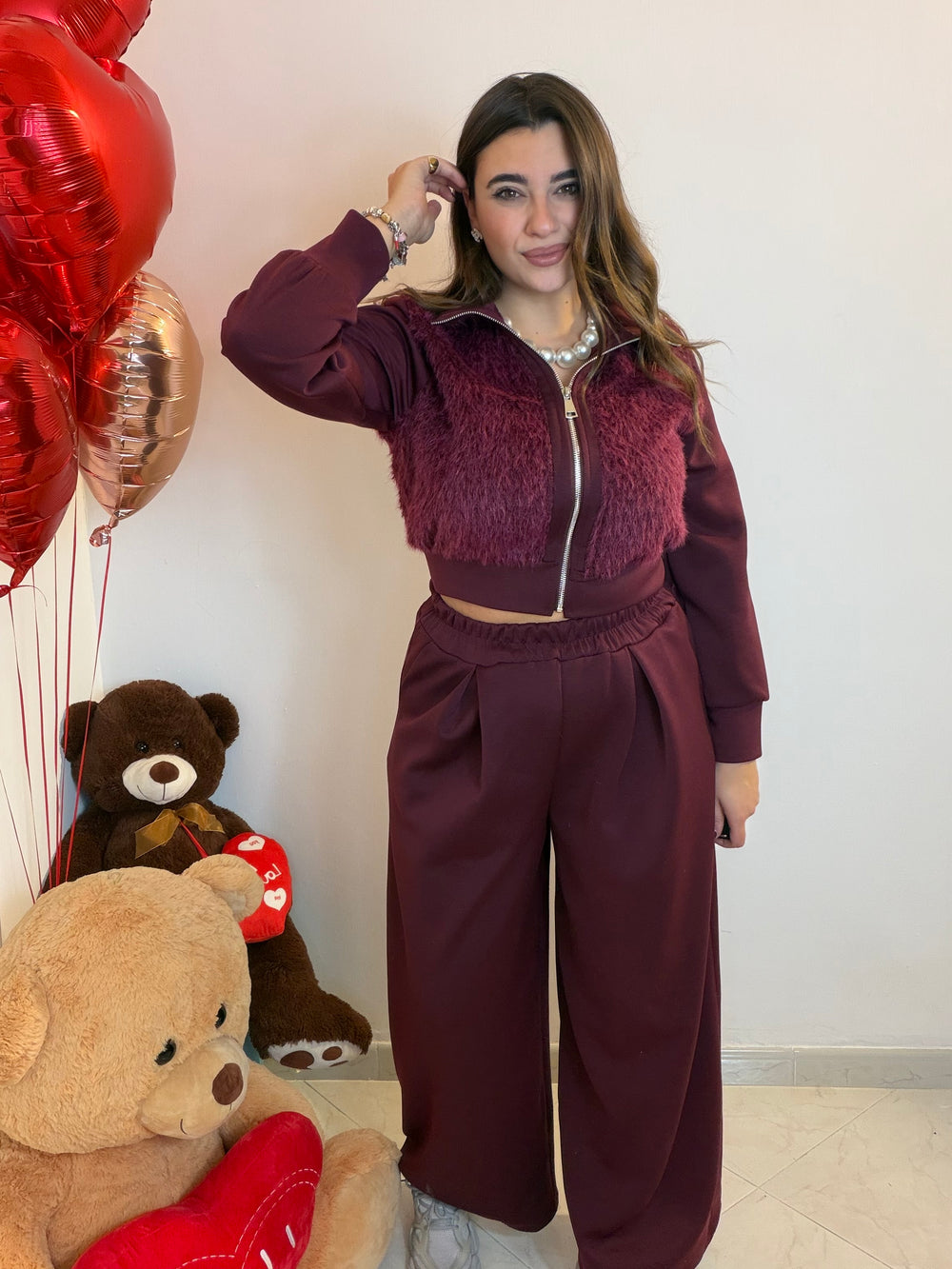 Tuta Peluche Bordeaux
