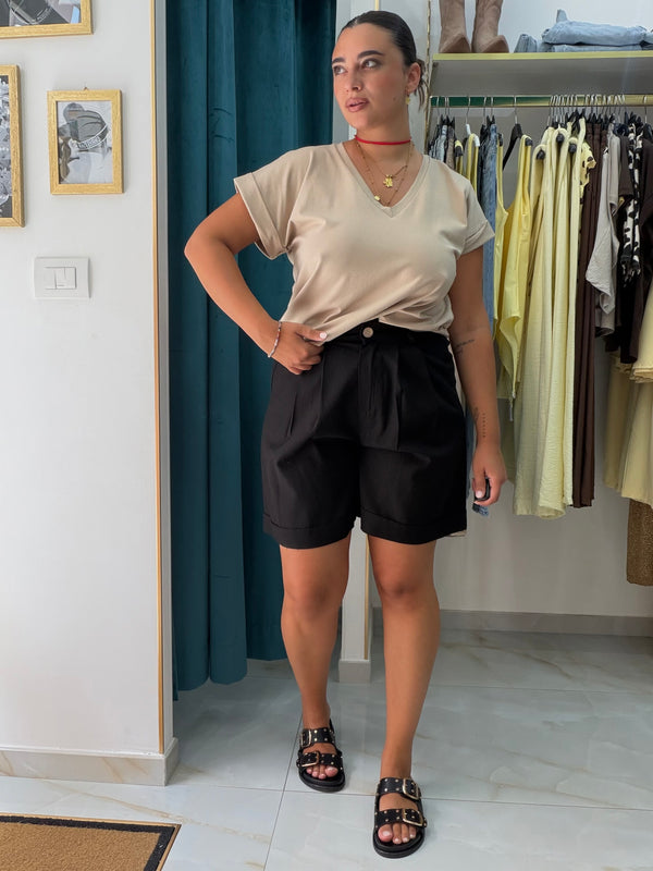T-shirt Scollo V Beige