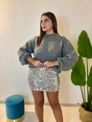 Mini Gonna Paillettes Argento