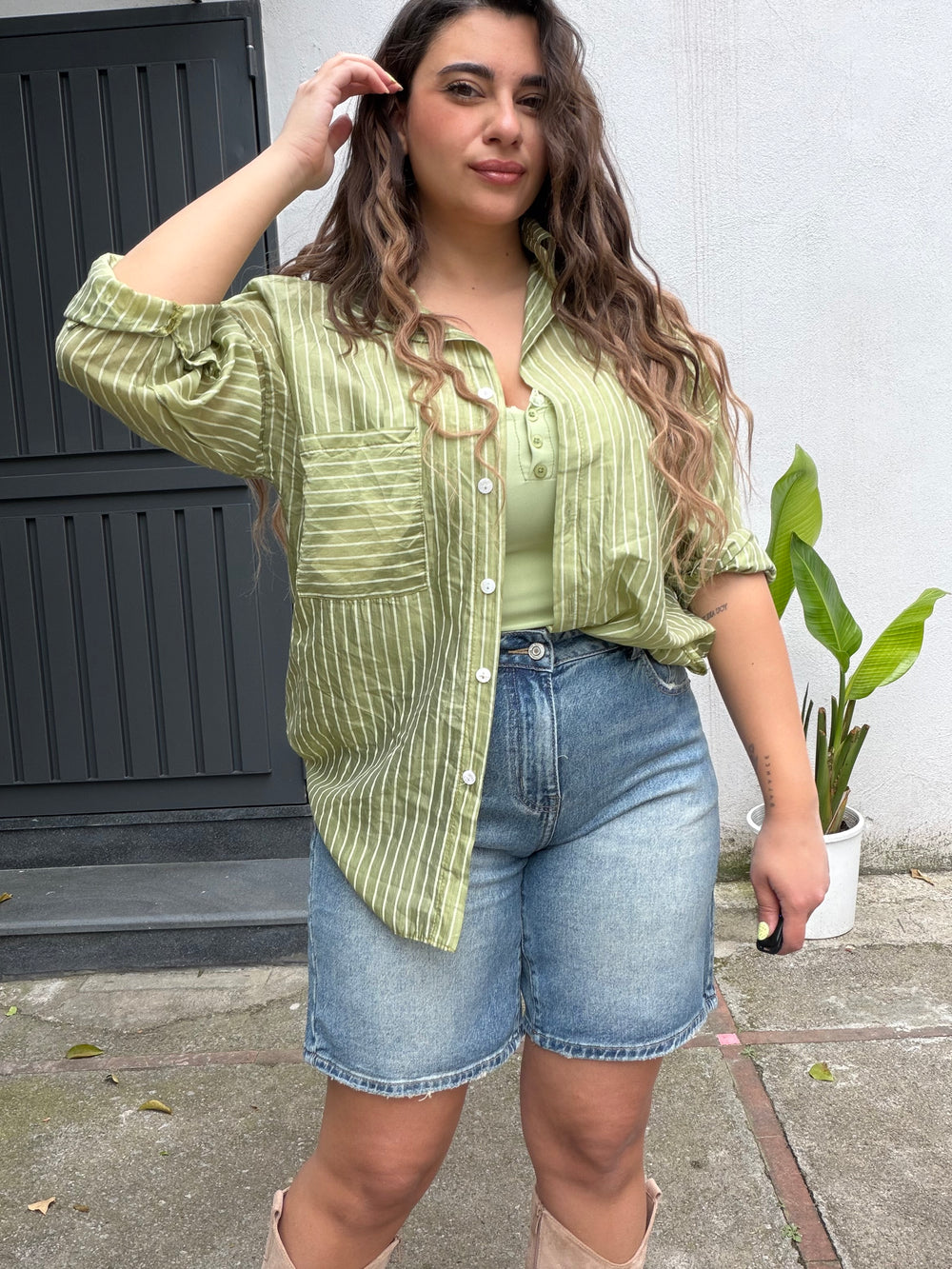 Camicia verde righe