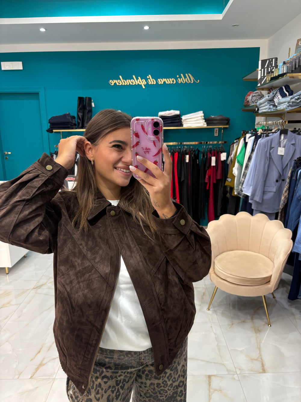 Bomber camoscio Marrone