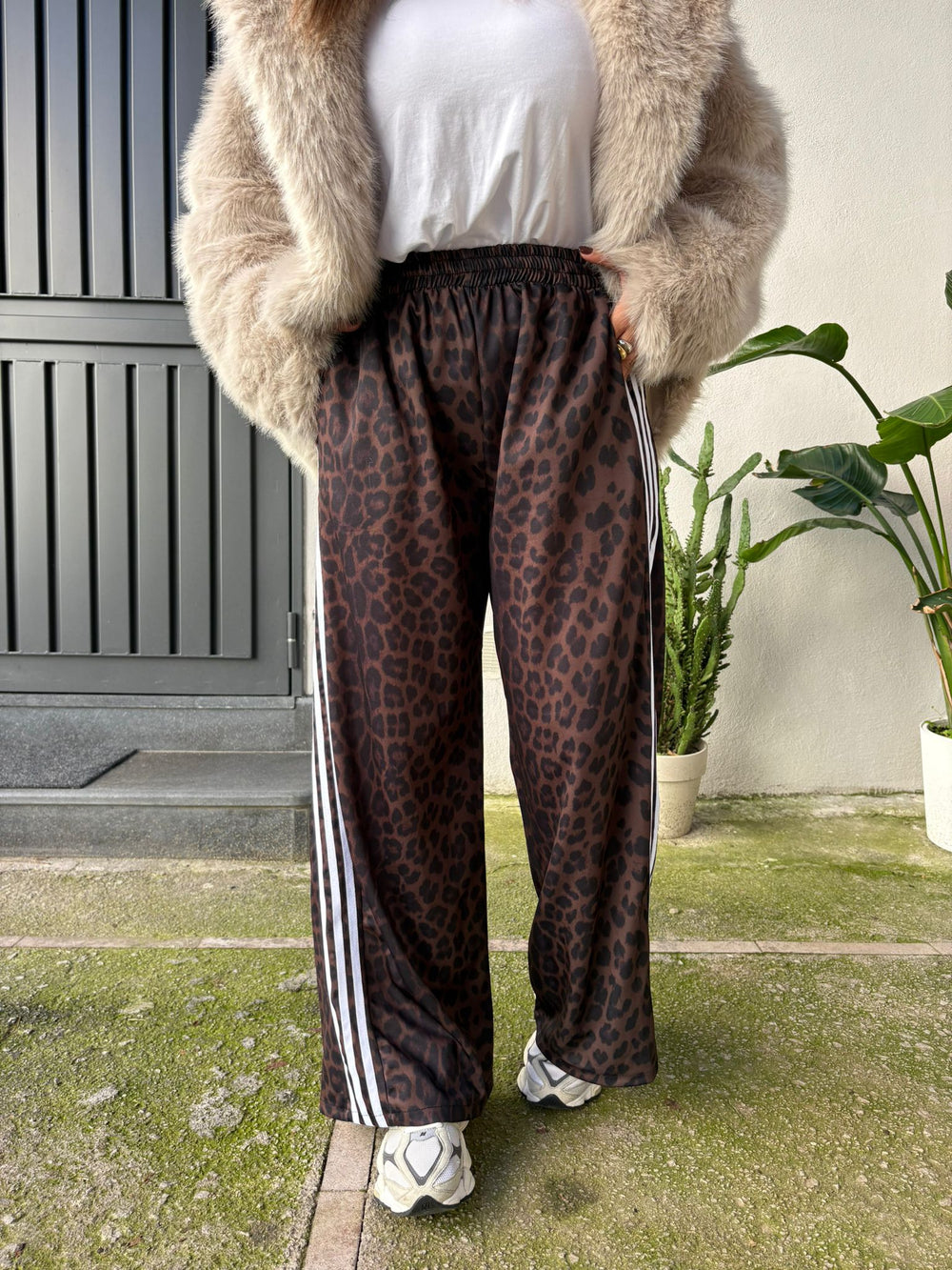 Pantalone Palazzo Animalier Bianco