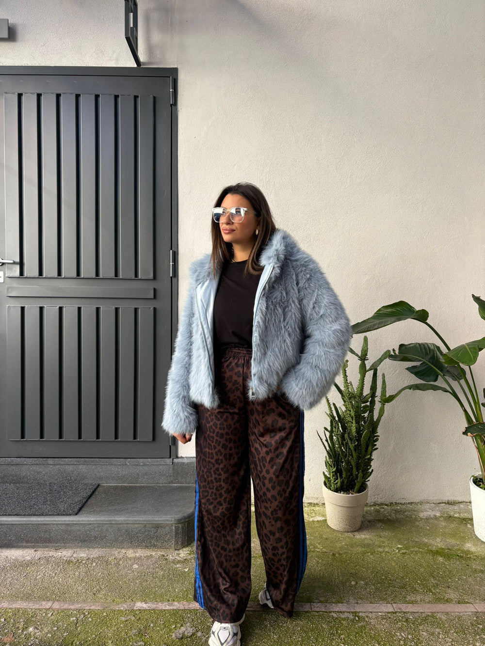 Pantalone Palazzo Animalier Blu